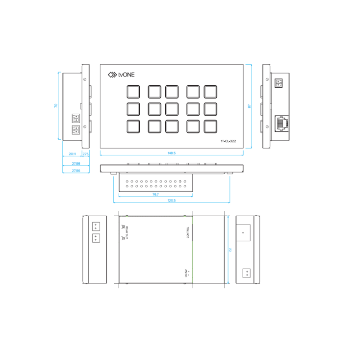 Panneau de contrôle mural tvONE TVO-1T-CL-322-EU | Ethernet | PoE - TVO-1T-CL-322-EU - tvONE