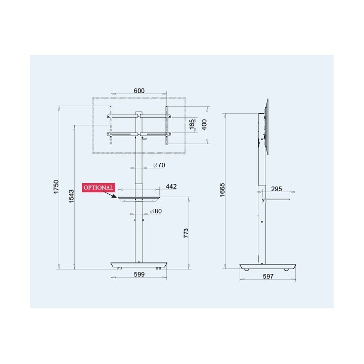 omb - Pied extensible base carrée 32-60p max VESA 800*400 - Blanc OMB