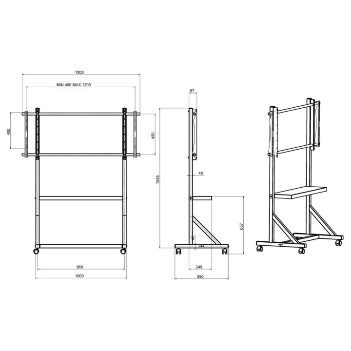 omb - Chariot vidéo avec étagère large 40 à 80p VESA 1100x600 - Noir OMB