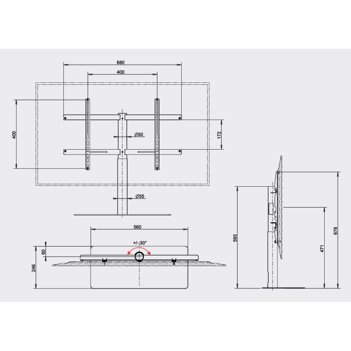 omb - Pied de table pour écran 65p max VESA 600*400 - Noir - HA/2 OMB