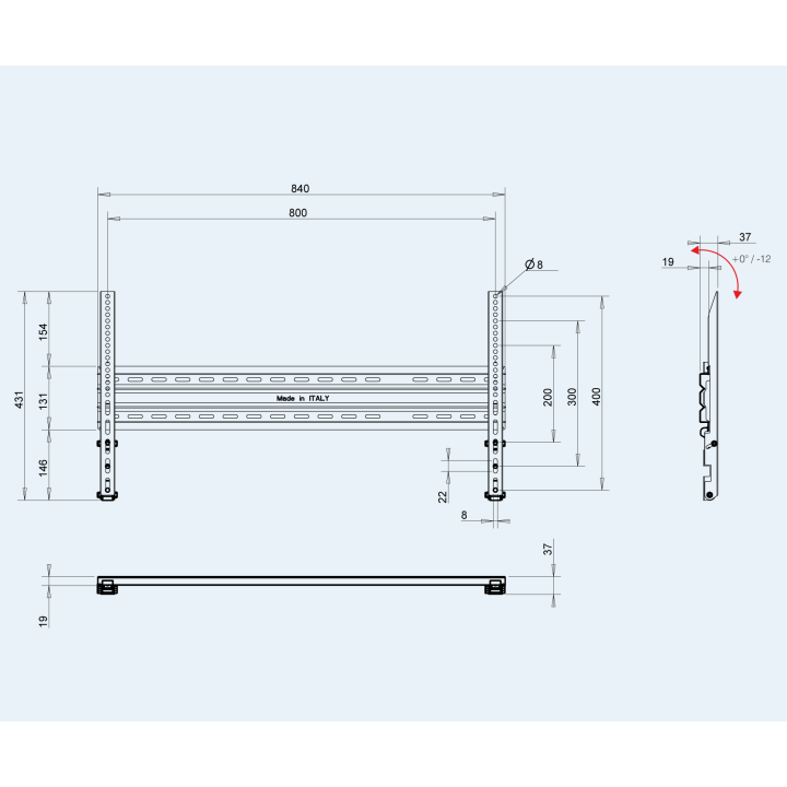 omb - Support mural fin inclinable 40-80p VESA 800*400 - Noir - HA/4 OMB