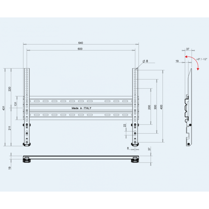 omb - Support mural fin inclinable 32-60p VESA 600*400 - Noir - HA/5 OMB