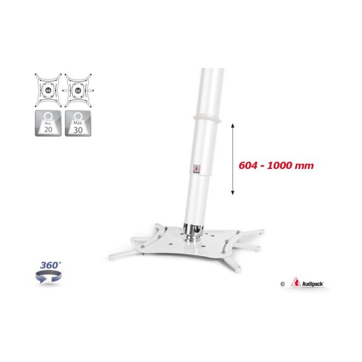 Support plafond vidéoprojecteur Audipack AUD-QFIX3-1000TW | 604-1000mm | blanc - AUD-QFIX3-1000TW - Audipack