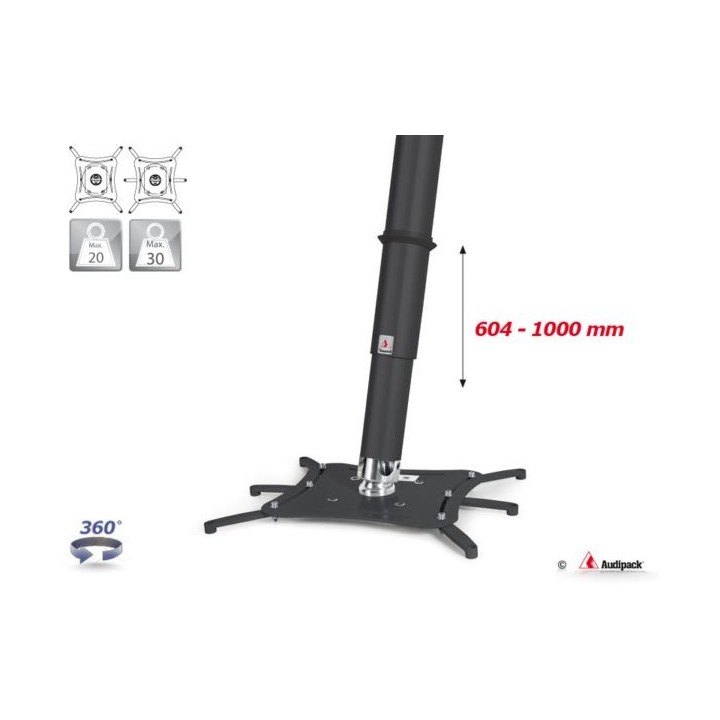 Support plafond télescopique Audipack AUD-QFIX3-1000T | universel | noir - AUD-QFIX3-1000T - Audipack