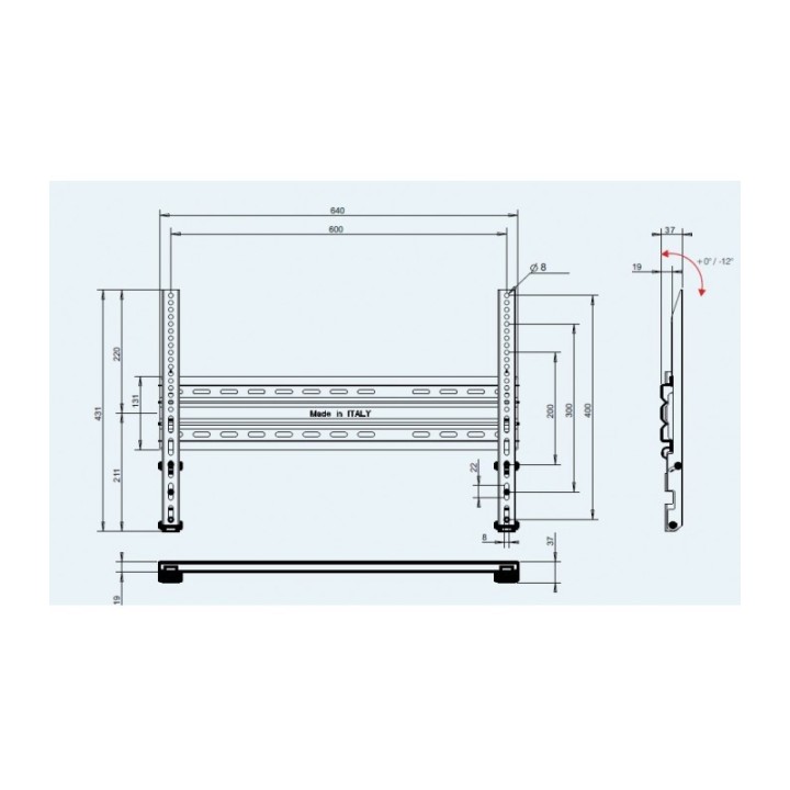I Pure - Support mural inclinable 12° pour 32 à 60p - Vesa 600x400 iPure