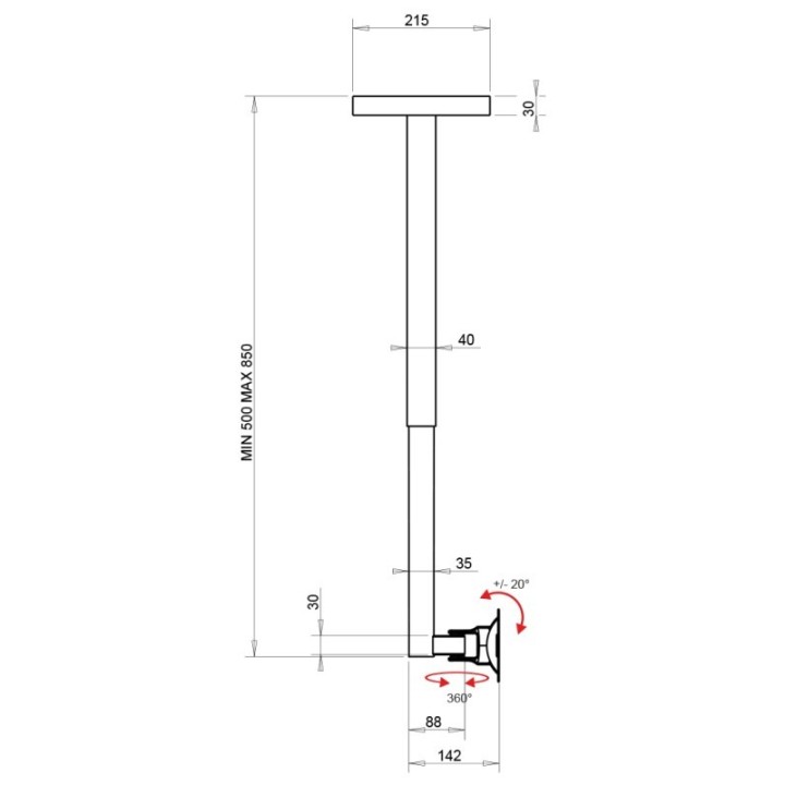 I Pure - Support plafond réglable de 50 à 85cm pour moniteur 10p à 32p iPure