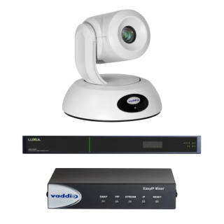 Kit visioconférence Vaddio EASYIP-20-MIXER-KW | caméra IP noire | mixer + switch intégré
