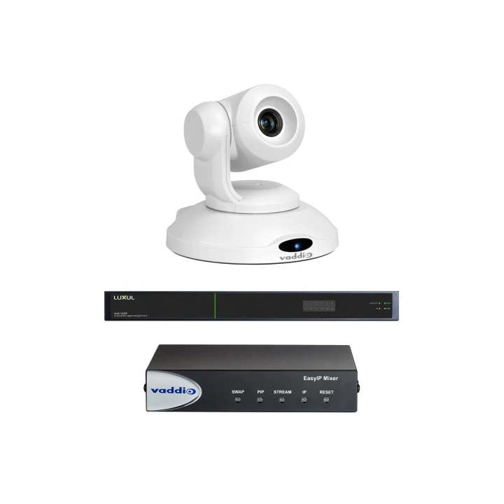 Kit de visioconférence IP Vaddio EASYIP-MIXER-KIT-B | caméra blanche + mixer + switch intégré