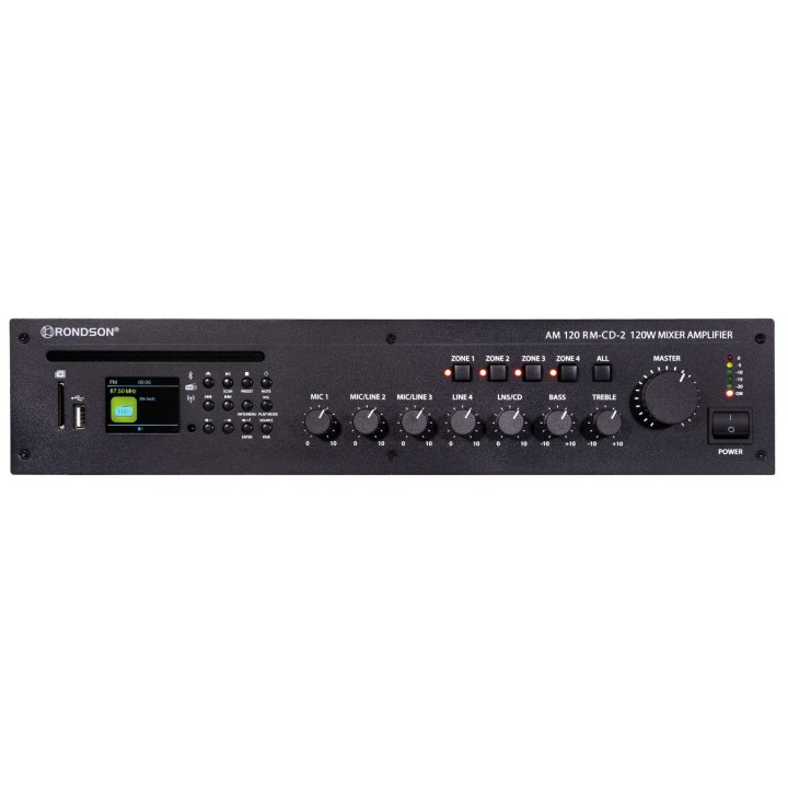 Ampli-préampli 120W, 4 zones, Tuner FM+CD/USB/SD, DC 24 V Rondson