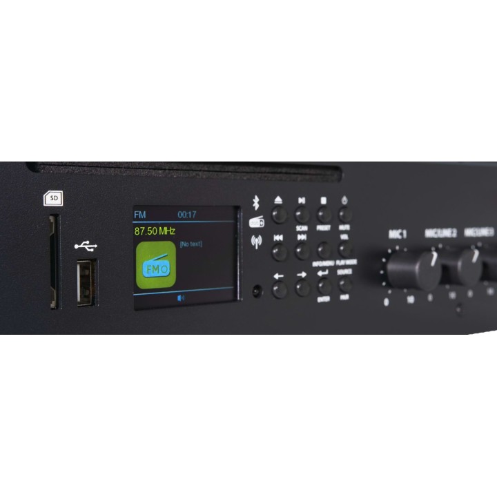 Ampli-préampli 120W, 4 zones, Tuner FM+CD/USB/SD, DC 24 V Rondson