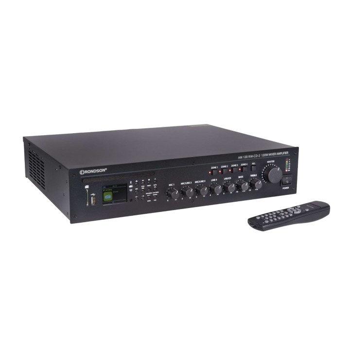 Ampli-préampli 120W, 4 zones, Tuner FM+CD/USB/SD, DC 24 V Rondson