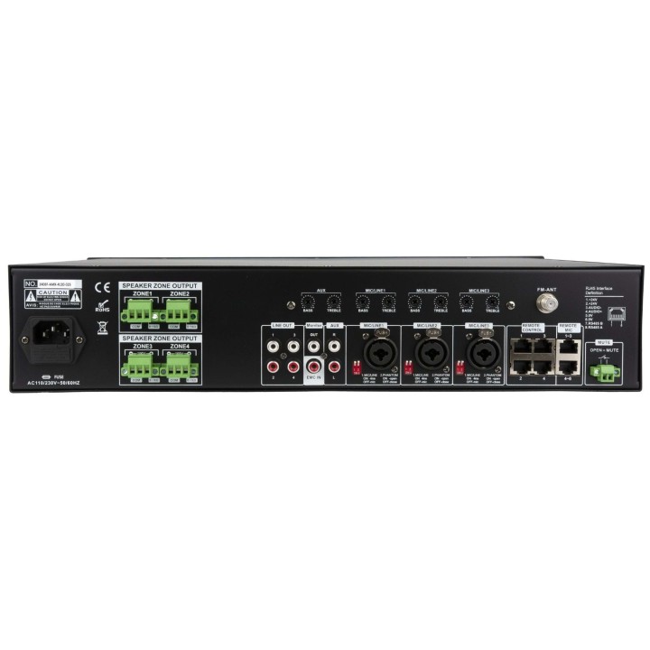 Amplificateur mélangeur 100V 4 zones 4 x 500W avec lecteur multimédia Rondson