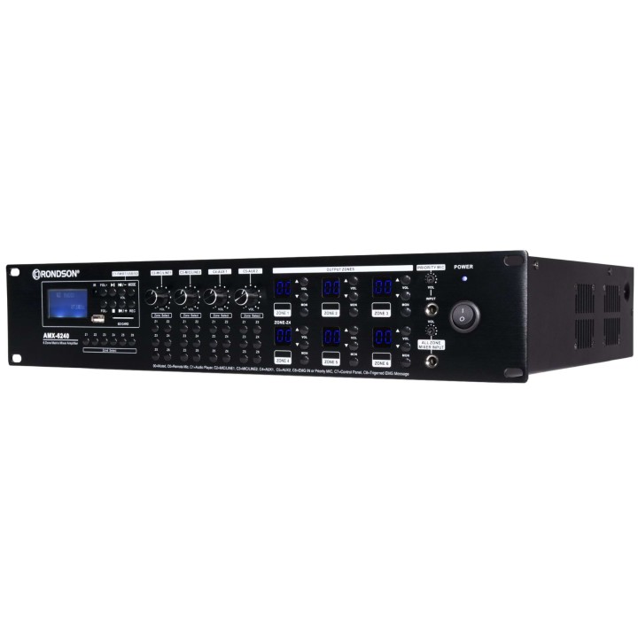 Amplificateur - mélangeur, 6 X 120 W, 19p avec 24V et music cut Rondson