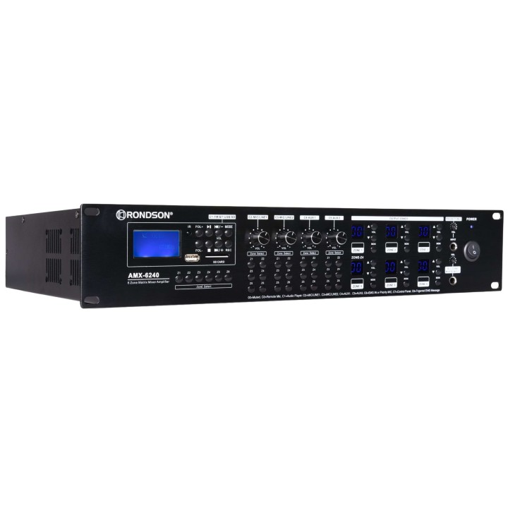 Amplificateur - mélangeur, 6 X 120 W, 19p avec 24V et music cut Rondson