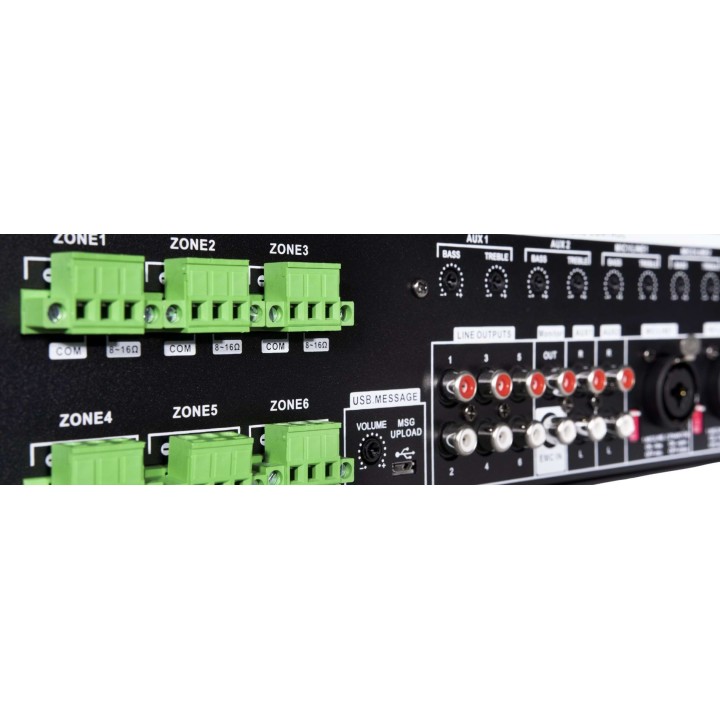 Amplificateur - mélangeur, 6 X 240 W, 19p avec 24V et music cut Rondson