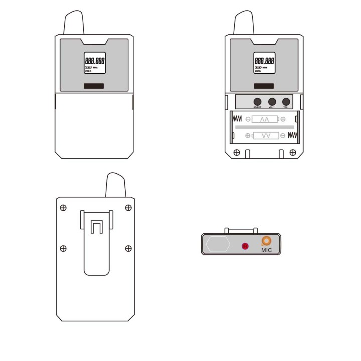 Boitier émetteur, micro cravate & serre-tête pour ensemble BE-2020 Rondson