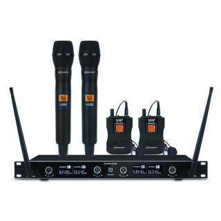 Ensemble UHF quatre Diversity, 2 Micro à main et 2 Micro-cravates Rondson