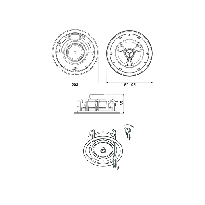 HP Plafond 2 voies à encastrer 5/10/20W/100V Rondson