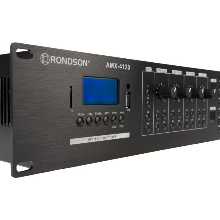Ampli-préampli 5 entrées 4 x 120 W - 4-8 Ohms - 70/100V - 230V Rondson
