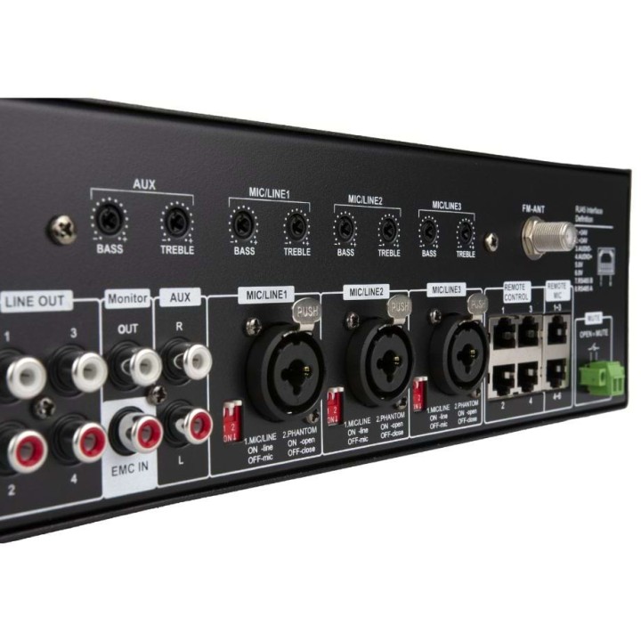 Ampli-préampli 5 entrées 4 x 120 W - 4-8 Ohms - 70/100V - 230V Rondson