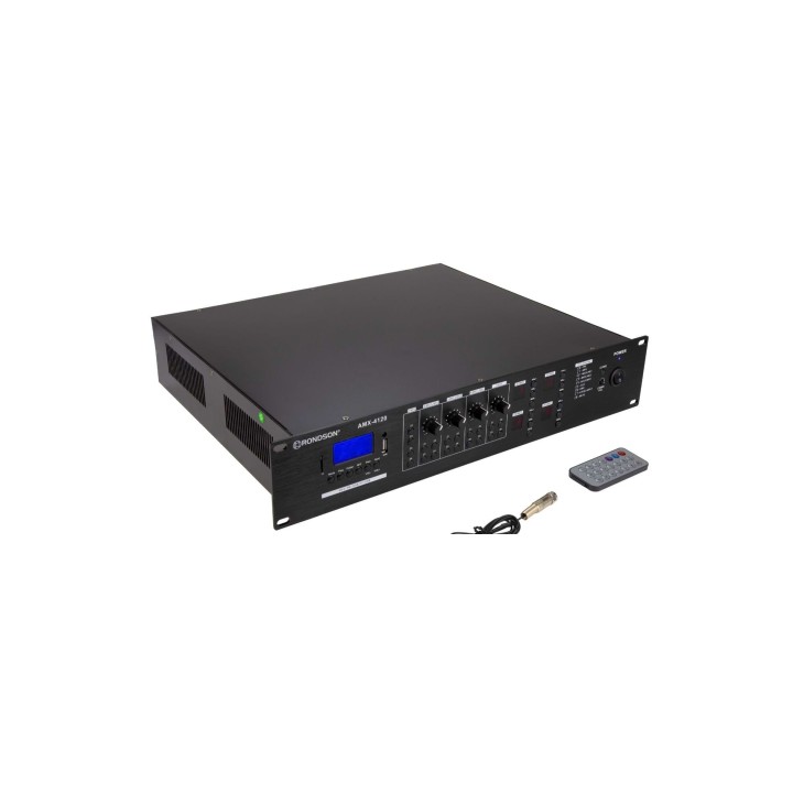 Ampli-préampli 5 entrées 4 x 120 W - 4-8 Ohms - 70/100V - 230V Rondson