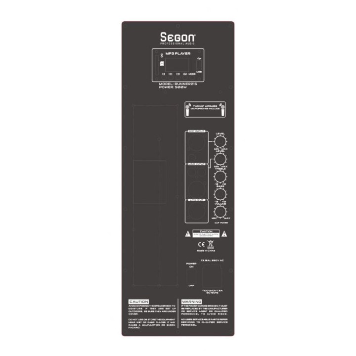 Enceinte amplifiée Rondson RNS-RUNNER215 | 500 W | 2 micros UHF | Bluetooth USB/SD/MP3 Rondson