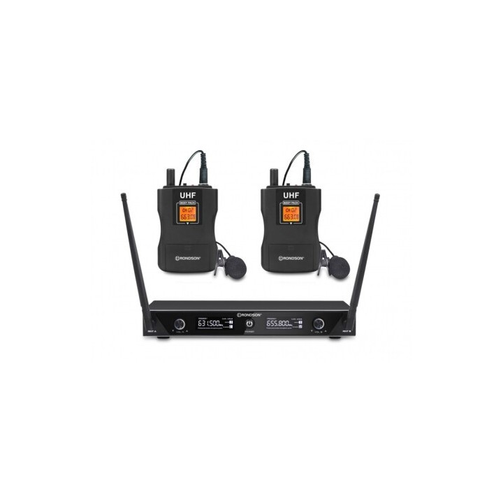Ensemble UHF double Diversity Rondson RNS-BE-1020/2BP | 2 microphones cravate | réception stable