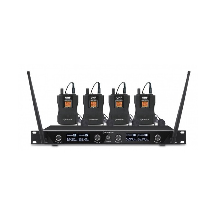 Ensemble UHF quatre Diversity Rondson RNS-BE-1040/4BP | 4 micro-cravates | réception Diversity 4 canaux