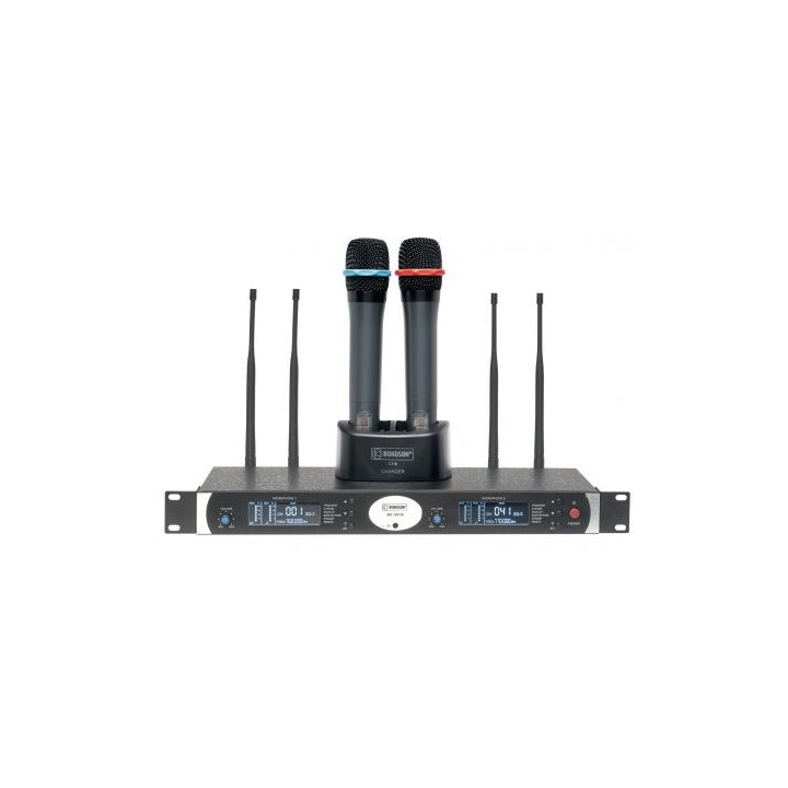 Ensemble micro UHF Diversity Rondson RNS-BE-5038/2H-83 | 80 fréquences | 2 micros IR 19" 1U