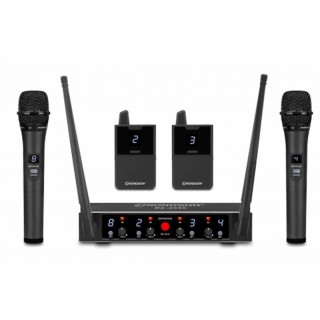 Ensemble UHF diversity Rondson RNS-BE-2040/2MIC | 4 récepteurs | 2 micros main + 2 cravates