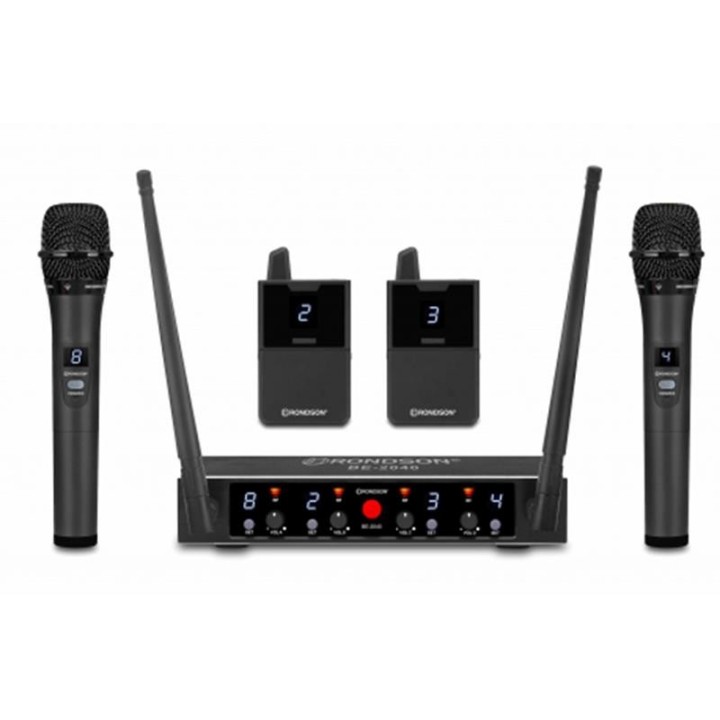 Ensemble UHF diversity Rondson RNS-BE-2040/2MIC | 4 récepteurs | 2 micros main + 2 cravates