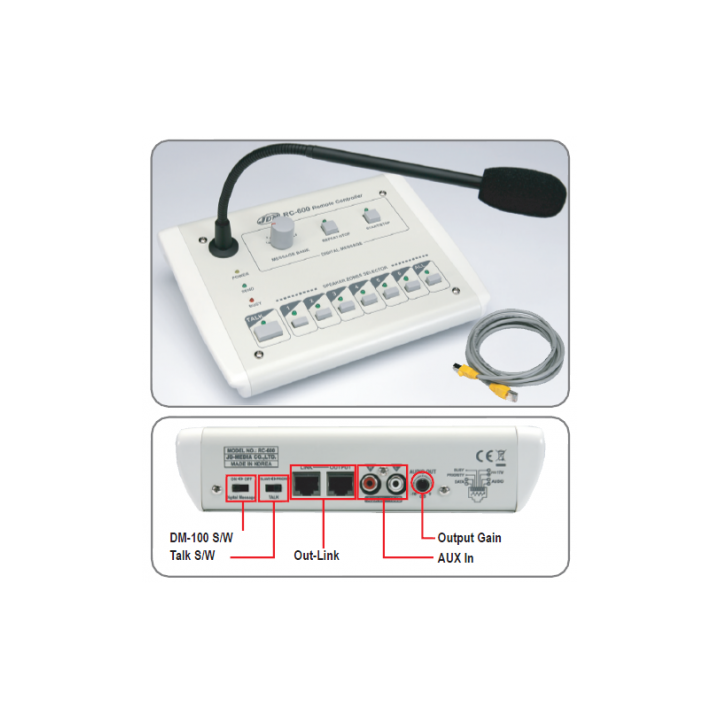 Pupitre micro télécommandé Rondson RNS-RC-100 | 5 zones | annonce générale + tonalité carillon