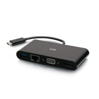 C2G - USB-C to HDMI VGA RJ45 Adapter Black C2G