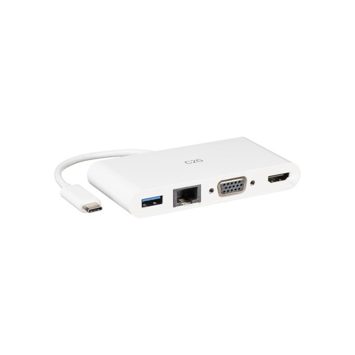C2G - USB-C to HDMI VGA RJ45 Adapter White C2G
