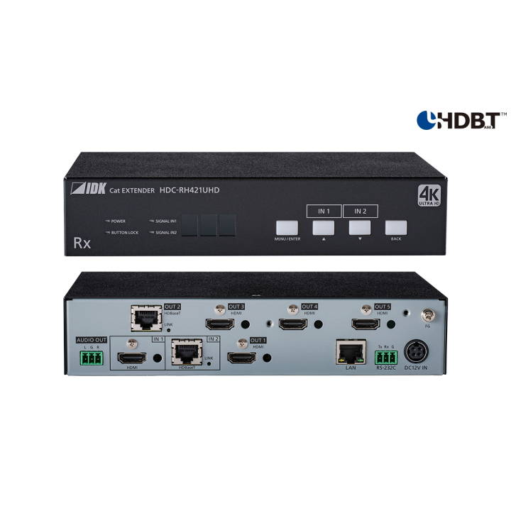 Récepteur HDBaseT IDK IDK-HDC-RH421UHD | 4K@60 | 2 entrées / 5 sorties IDK