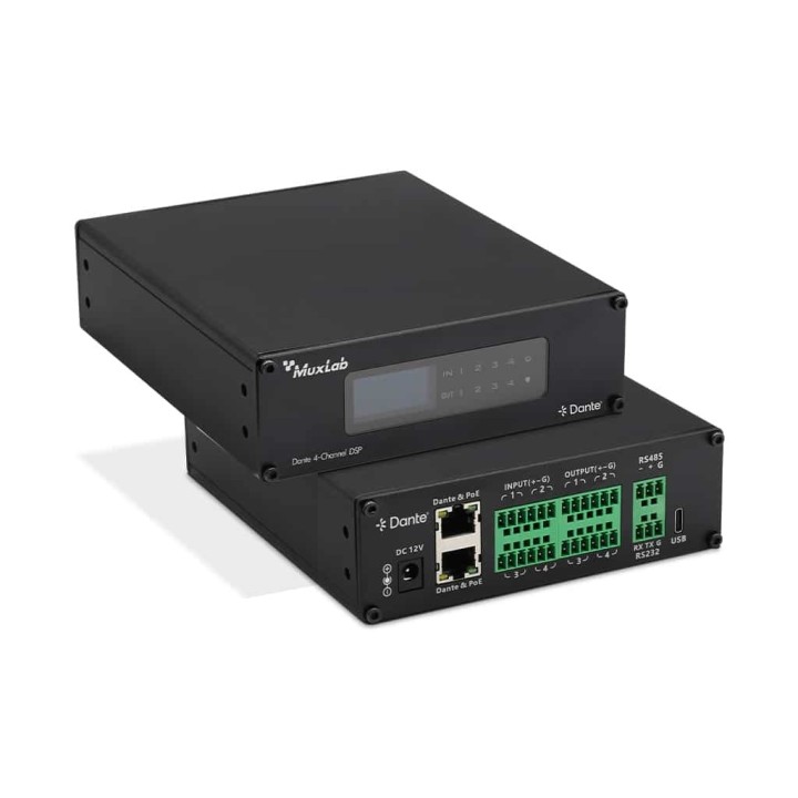 Transmetteur audio Dante 4 canaux Muxlab 500556-V2 | DSP intégré | réseau IP audio pro Muxlab