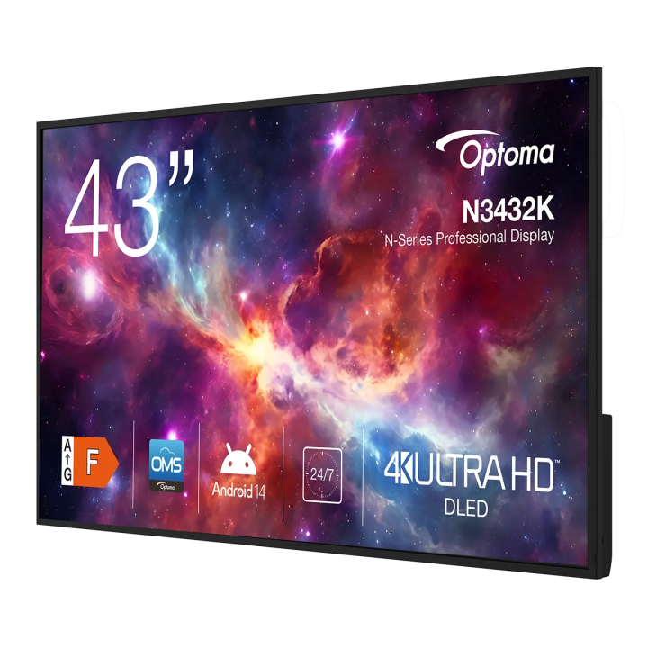 Écran LED 43" Optoma N3432K | 4K UHD | 500 cd/m² | Android 14 | Wi‑Fi 2.4G/5G Optoma