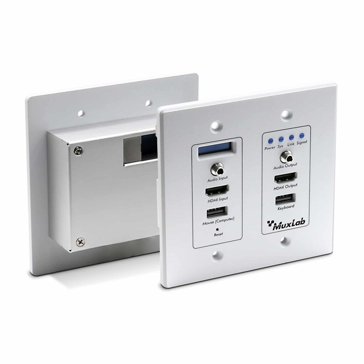 Muxlab - Émetteur-récepteur mural KVM IP 4K - blanc Muxlab