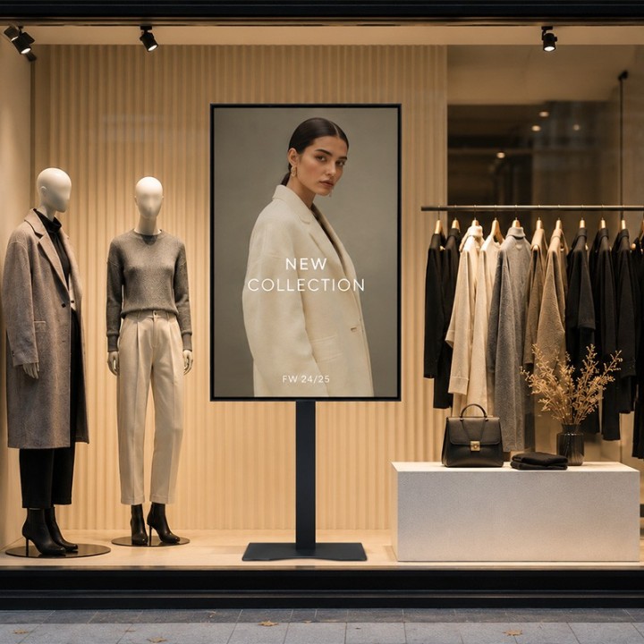 omb - Support vitrine autoportant, base plate, Portrait/Paysage. OMB