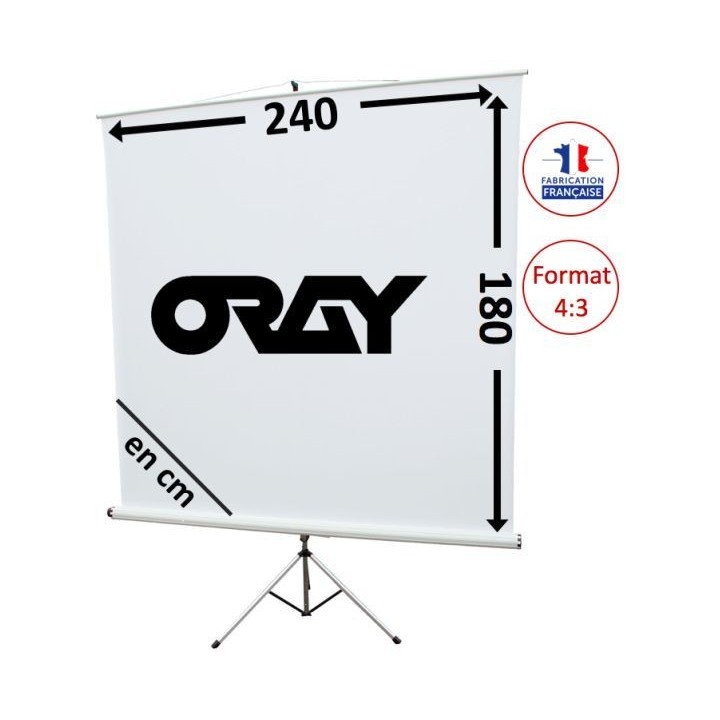 Oray - Ecran portable Trépied Style blanc mat 180x240 cm 4/3 - FRANCO Oray