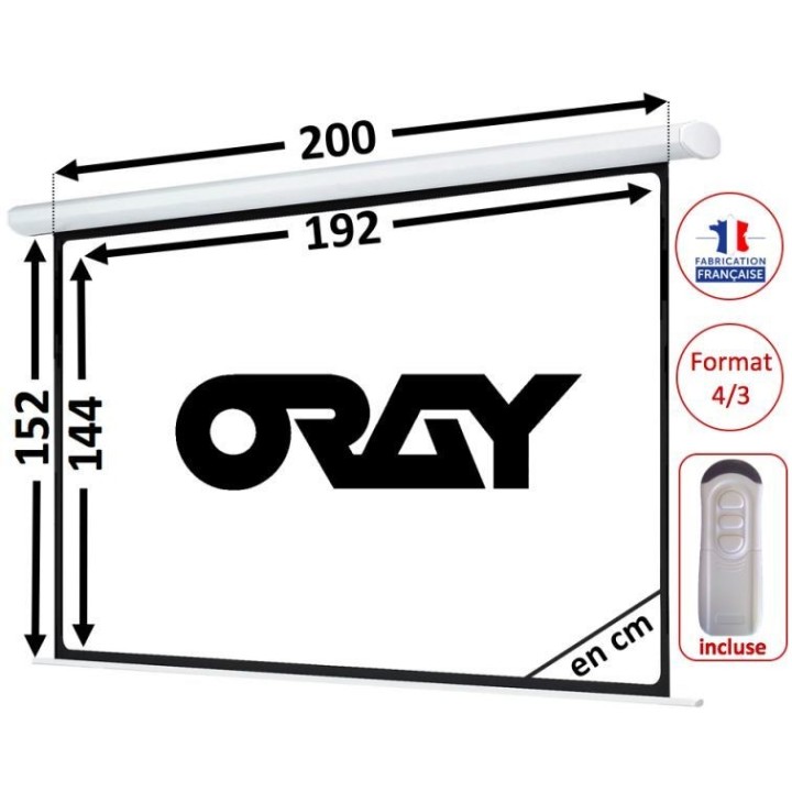 Écran motorisé Oray HCM4RB1150200 | IR blanc mat | 144x192 cm - HCM4RB1150200 - Oray