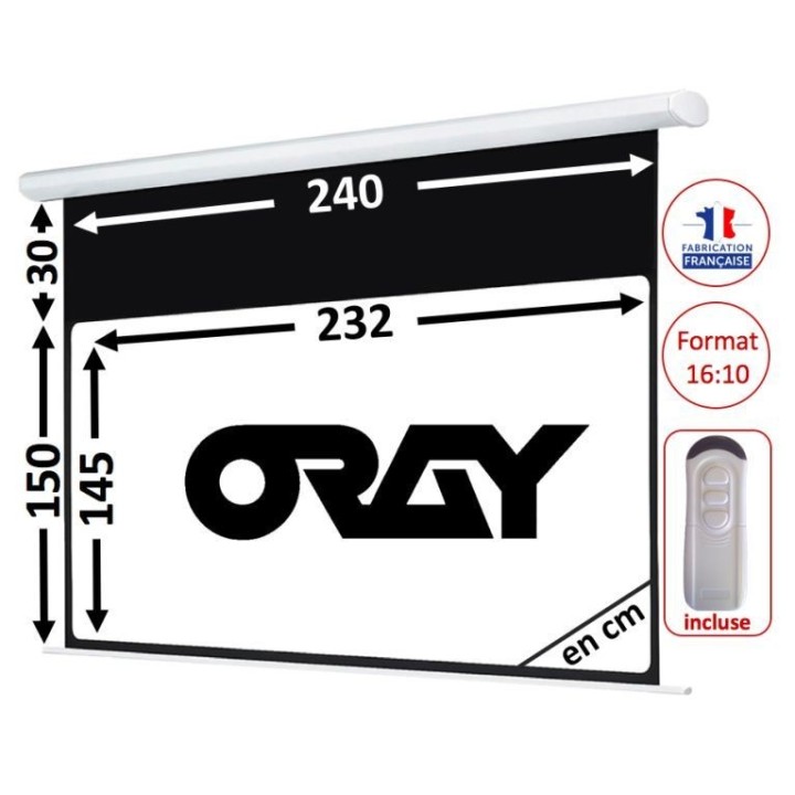 Écran motorisé Oray HCM4RB1150240 | blanc mat | 145x232 cm - HCM4RB1150240 - Oray