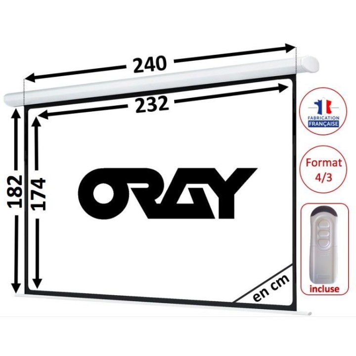 Écran motorisé Oray HCM4RB1180240 | blanc mat | 174x232 cm - HCM4RB1180240 - Oray