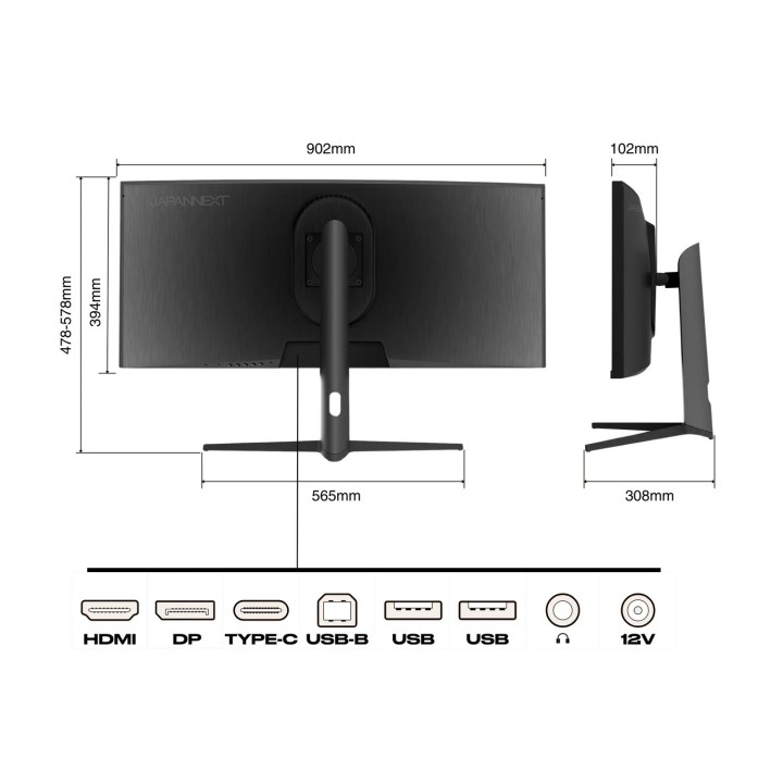Écran PC incurvé Japannext JN-IPS375UWQHD+75F | 37.5" UWQHD+ | Dalle IPS 