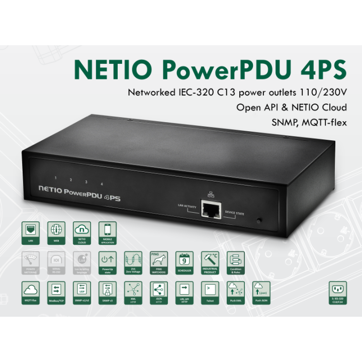 Alimentation électrique Netio NET-4PS-NC | 4 sorties | LAN Netio