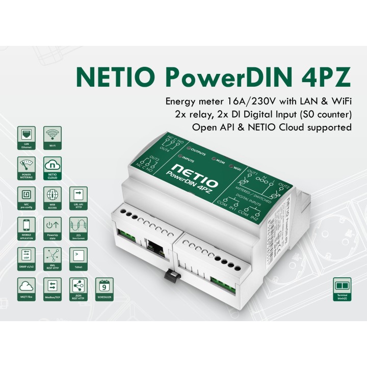 Compteur électrique Netio NET-4PZ | 2 sorties | LAN/WIFI Netio