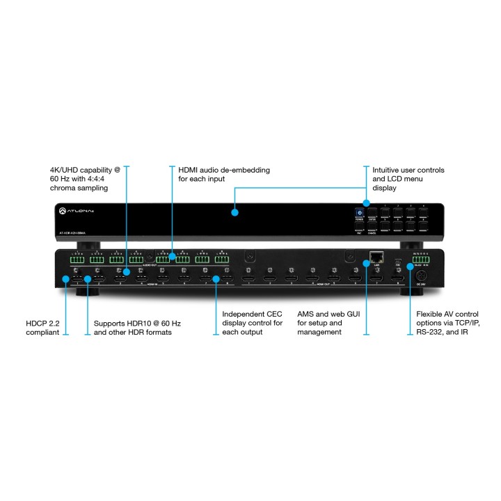 Matrice HDMI Atlona AT-HDR-H2H-88MA | 8x8 | 4K HDR Atlona