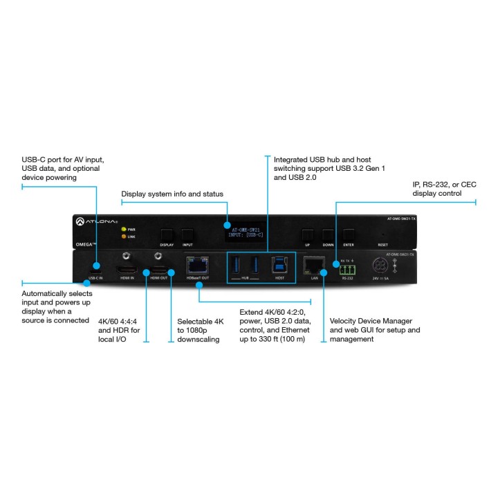 Transmetteur HDBaseT Atlona AT-OME-SW21-TX | USB-C | HDMI Atlona