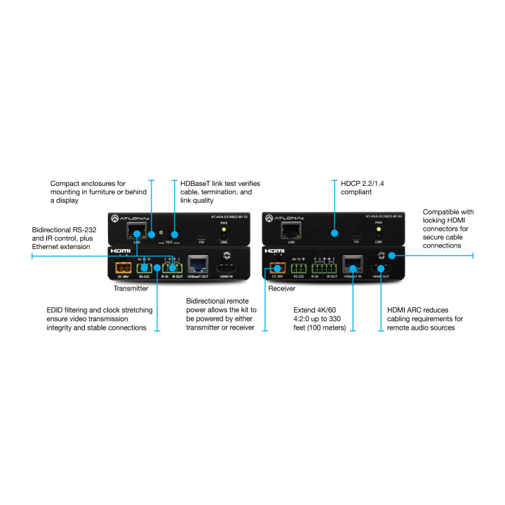 Kit émetteur/récepteur Atlona AT-AVA-EX100CE-BPK | HDMI 4K | 100 m Atlona