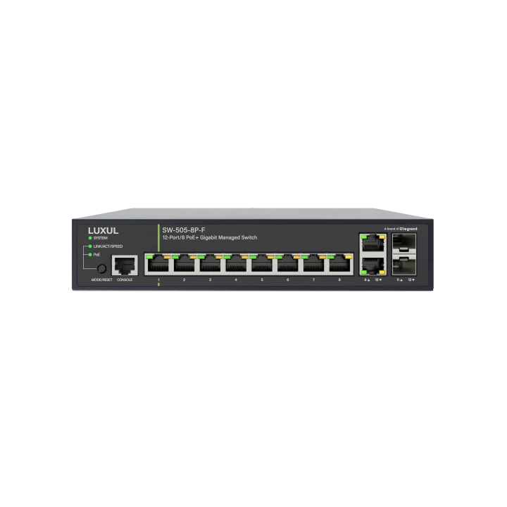 Switch administrable Luxul LUX-SW-505-8P-F-E | 12 ports Gigabit | PoE+ Luxul